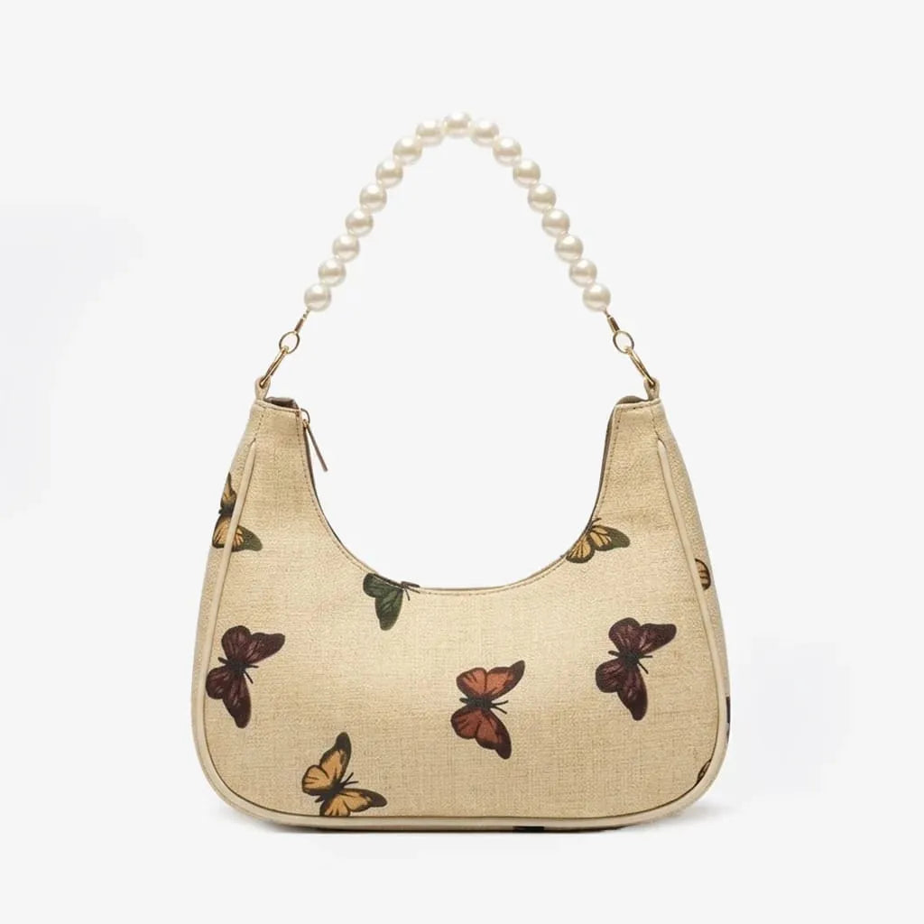 Rangon Ki Titli Pearl Handle Shoulder Bag – Butterfly Print Elegant Handbag for Women
