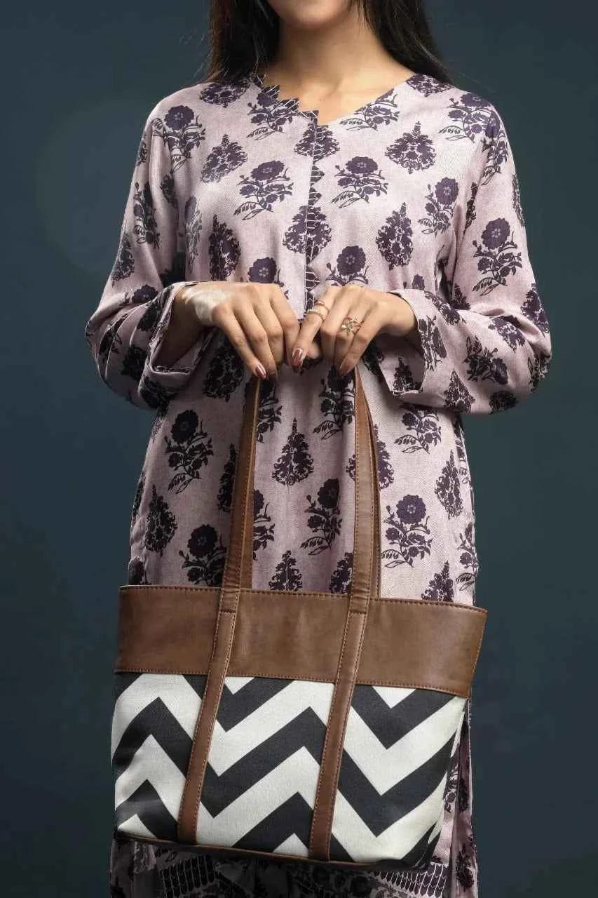 Chevron Tote Bag T-1 Brown for Women in Pakistan | IK Royal Gallery